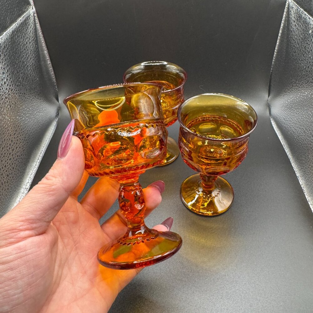 1970's Amber Indiana Glass Kings Crown Cordial Glass